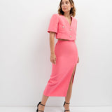 SAIA MIDI ROSA COM FENDA