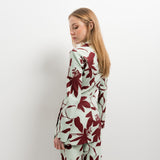 CALÇA FLUIDA FLORAL VERDE E BORDÔ