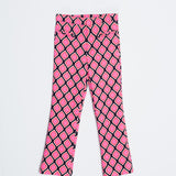 CALÇA ÀS CLOCHE ESTAMPADA ROSA