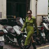 SAIA MIDI COM FENDA VERDE-AZEITONA