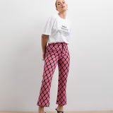 CALÇA ÀS CLOCHE ESTAMPADA ROSA