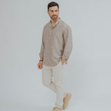 CAMISA LINO MARRÓN CUELLO MAO