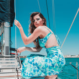 VESTIDO CELESTE COM RECORTES