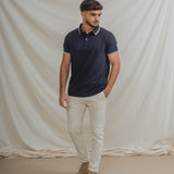 POLO BÁSICO AZUL PIQUÉ LÍNEA