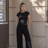 CALÇA WIDE LEG EM TRICÔ PRETA