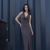 VESTIDO VIL TAUPE DRAPEADO