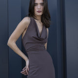 VESTIDO VIL TAUPE DRAPEADO
