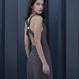 VESTIDO VIL TAUPE DRAPEADO