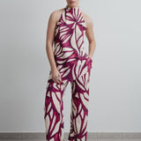 CALÇA FLUIDA ESTAMPA ARTÍSTICA BORDÔ