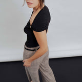 CALÇA CULOTTE EM XADREZ NEUTRO