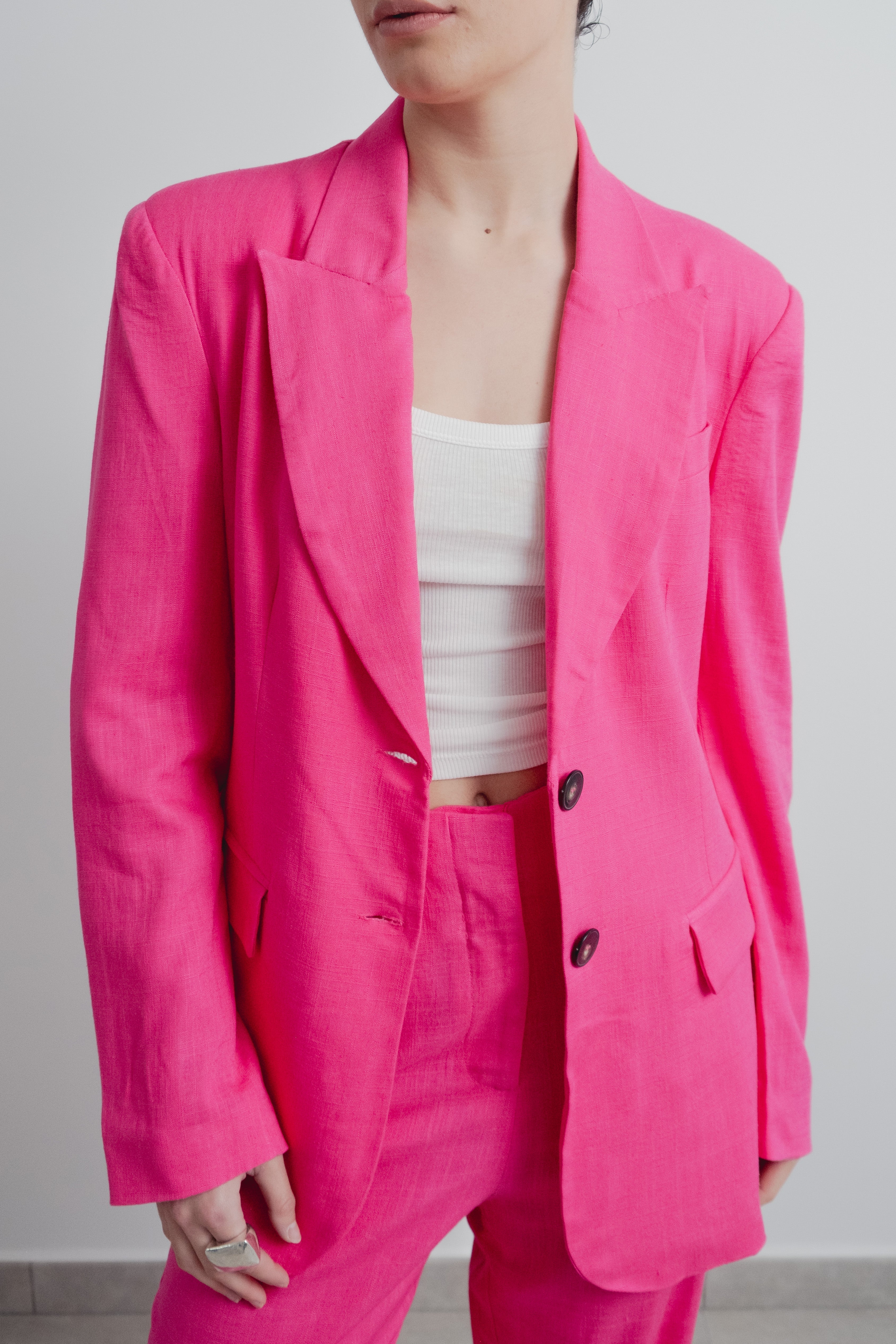 CALÇA AMPLA EM LINHO ROSA-CHOQUE
