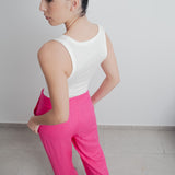 CALÇA AMPLA EM LINHO ROSA-CHOQUE